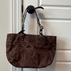 Coach Brown Casual Tote Bag with Silver Accents